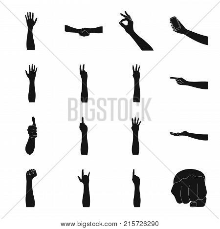 Gestures and their meaning black icons in set collection for design.Emotional part of communication vector symbol stock  illustration.