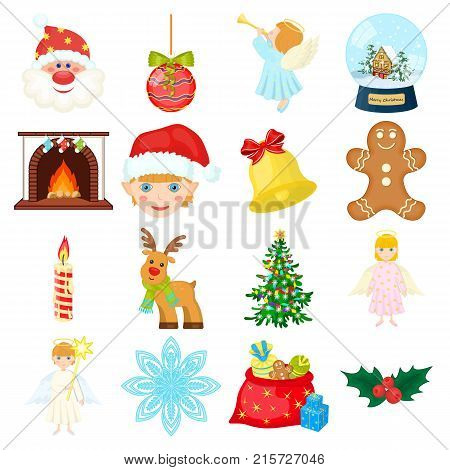 Christmas attributes and accessories cartoon icons in set collection for design. Merry Christmas vector symbol stock illustration.