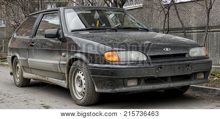 Kazakhstan Ust-Kamenogorsk october 31 2017: Lada Samara (2113). Front view. Three-door hatchback