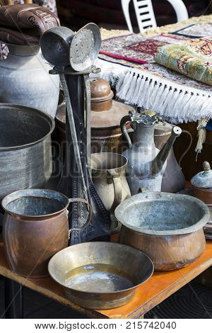 TEL AVIV-JAFFA, ISRAEL - 24 NOVEMBER 2017:Street flea market of old things and antiques in the old district of Tel Aviv