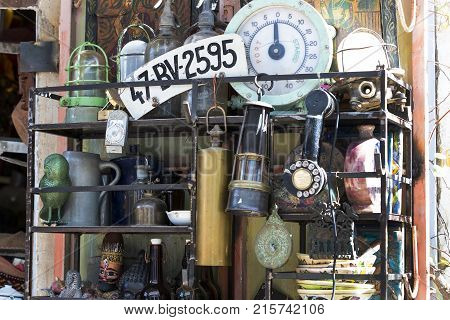 TEL AVIV-JAFFA, ISRAEL - 24 NOVEMBER 2017:Street flea market of old things and antiques in the old district of Tel Aviv