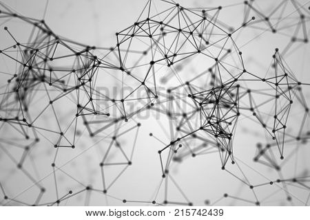 abstract black geometrical plexus on white gradient background with lines and dots
