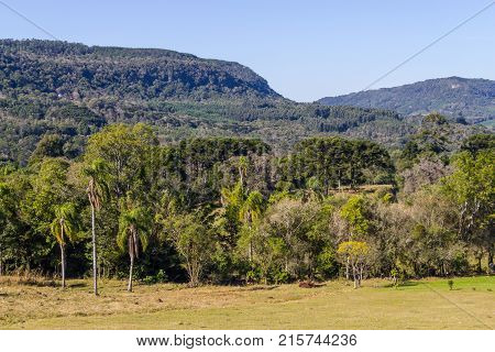 Farm Road In Valley And Mountains In Nova Petropolis