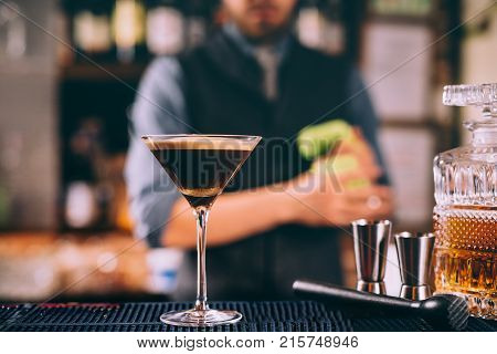 Martini Based Whiskey Cocktail Mixed With Beer At Bar