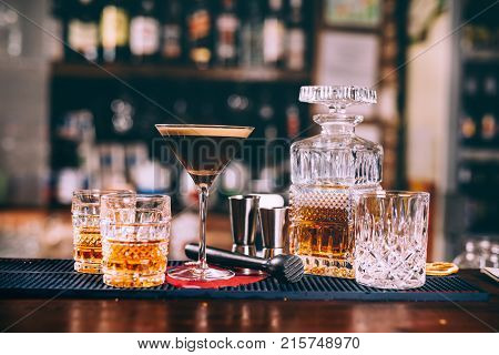 Delicious Whiskey Based Cocktails, Alcoholic Beverages In Modern Bar