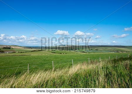 South Downs and Cuckmere Valley in Sussex looking North.
