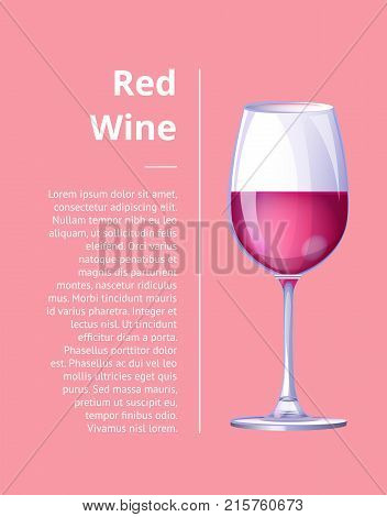 Red wine shiny glass icon isolated on light pink background. Vector illustration with alcoholic beverage in beautiful wineglass with room for text content