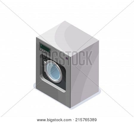 Washing machine isometric 3d vector illustration, laundry or dry cleaners appliance, isolated icon