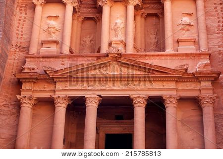 Al-Khazneh temple in the ancient Arab Nabatean Kingdom city of Petra, Jordan