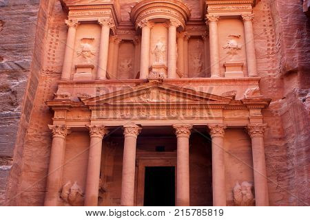 Al-Khazneh temple in the ancient Arab Nabatean Kingdom city of Petra, Jordan