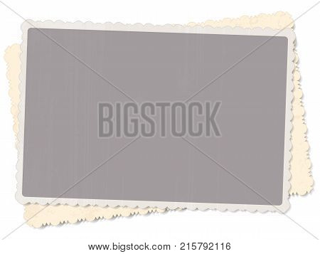 vector template two old vintage photo with patterned edges isolated on white background with shadow for design