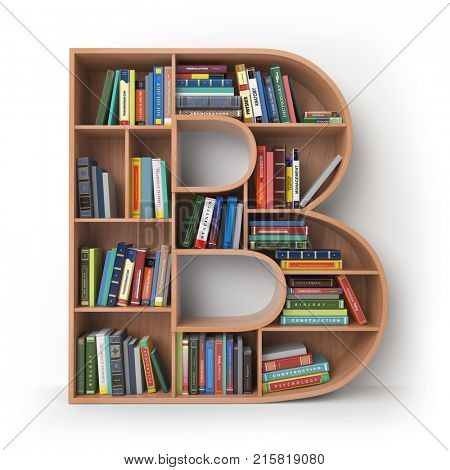 Letter B.  Alphabet in the form of shelves with books isolated on white. 3d illustration