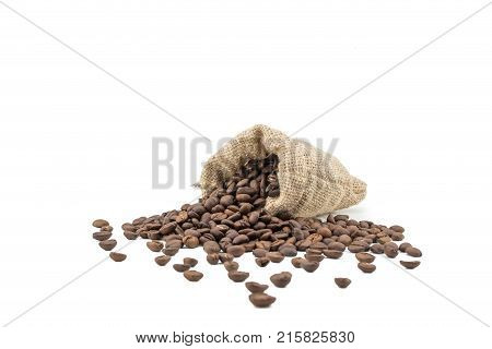 Coffee sack with beans. Isolated coffee bag on white background. Coffee beans isolated.