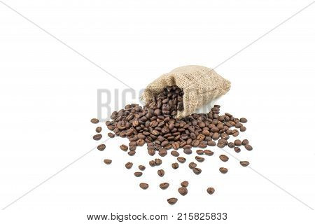 Coffee sack with beans. Isolated coffee bag on white background. Coffee beans isolated.