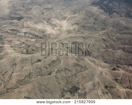 Aerial view of desert mountains near the Ethiopia, Somalia border.