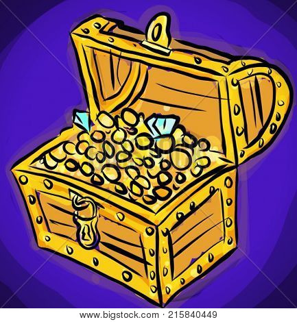A picture of a chest with gold coins
