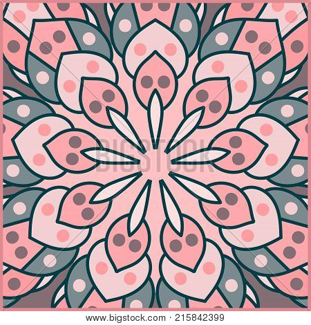 Floral mandala traditional ornament. Abstract color seamless pattern tile for floor wall and differrent design. Vector illustration