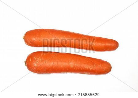 Two whole carrots isolated on a white background. Isolate.