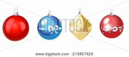 Christmas multicolor toys isolated on white background. Vector Illustration.