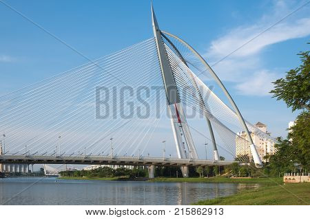 View of the Seri Wawasan Bridge located in Putrajaya Kuala Lumpur, Malaysia.