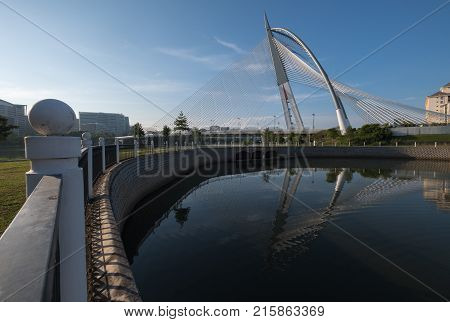 View of the Seri Wawasan Bridge located in Putrajaya Kuala Lumpur, Malaysia.