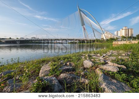 View of the Seri Wawasan Bridge located in Putrajaya Kuala Lumpur, Malaysia.