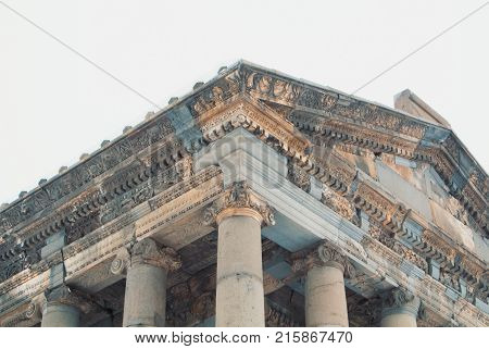 Garni, Armenia - December 31, 2016: Close-up Details Of Earthquake-damaged And Reconstructed Garni P