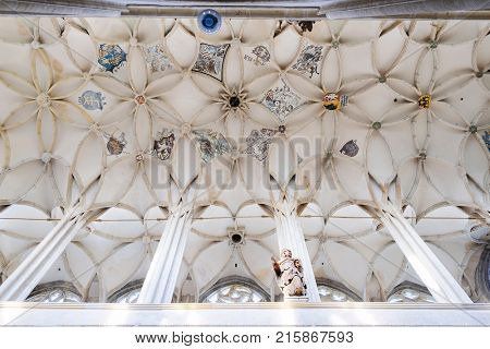 Kutna Hora, Czech Republic - Nivember, 24, 2017: ceiling of St. Barbara cathidral in Kutna Nova