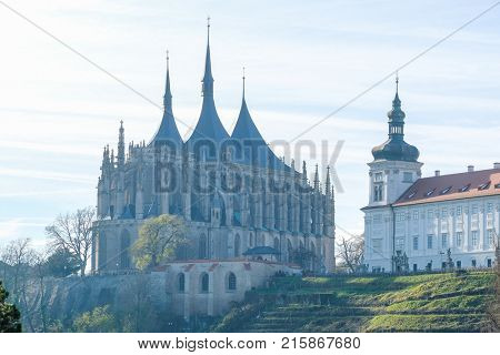 Kutna Hora, Czech Republic - Nivember, 24, 2017: St. Barbara cathidral in Kutna Hora