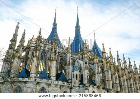 Kutna Hora, Czech Republic - Nivember, 24, 2017: St. Barbara cathidral in Kutna Hora