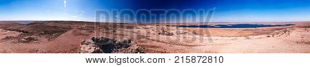 360 Landscape of Sudochye lake aka part of former Aral sea at Urga fishing village at Karakalpakstan Uzbekistan