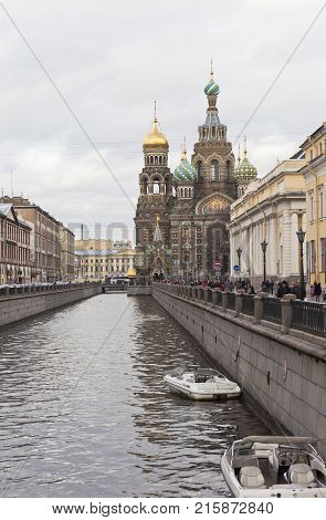 St. Petersburg, Russia - November 1, 2014: Griboyedov Canal and the Cathedral of Christ Resurrection
