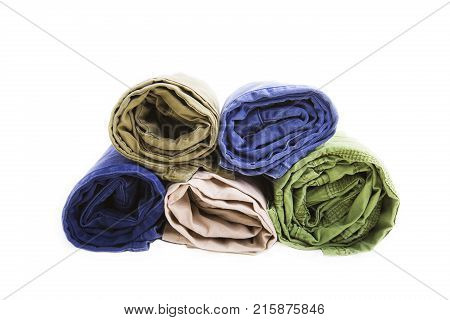 Close Up rolled of pants showing texture isolated on white background