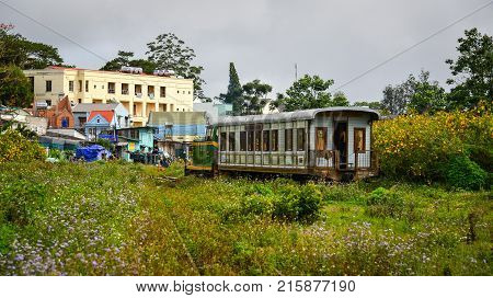 Old Train Running On Track In Dalat, Vietnam