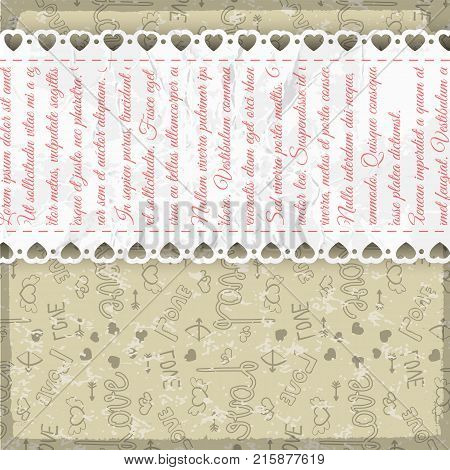 Valentine s background with letter on a narrow long napkin and light beige fond vector illustration