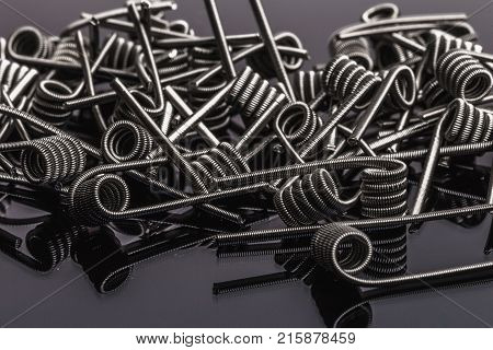 Many Coils for vape or e-cig dripping atomizers or RDA, macro photo