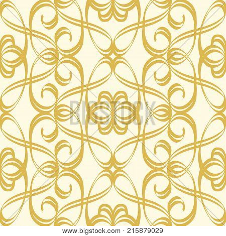 Abstract seamless undisciplined style gold pattern with repeating geometric weaves and creative squiggles vector illustration