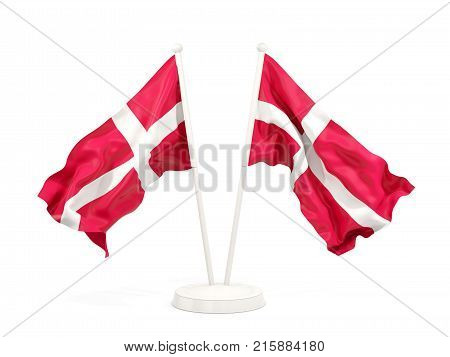 Two Waving Flags Of Denmark