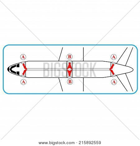 Airplane interior with exit indications rescue plan