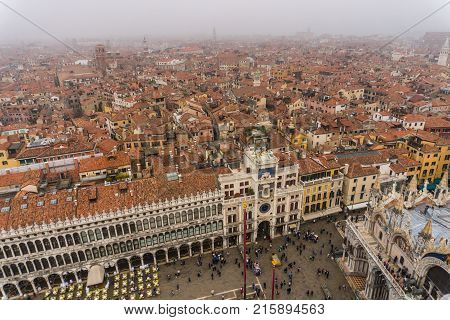 Venice, Italy - October, 2017: Aerial View Of Piazza San Marco And The Campanile In Venice, One Of T