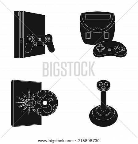 Game console, joystick and disc black icons in set collection for design.Game Gadgets vector symbol stock  illustration.