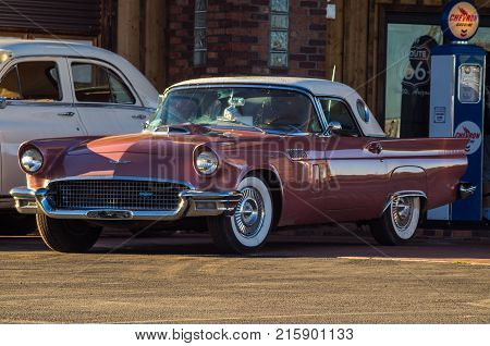 Seligman, Arizona, USA -- October 25, 2015:  route 66 decorations in the city of Seligman in Arizona.