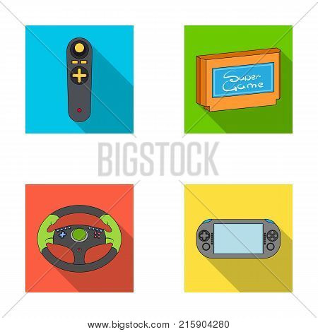 Game console and joystick flat icons in set collection for design.Game Gadgets vector symbol stock  illustration.