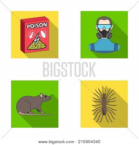 Staff, packing with poison and pests flat icons in set collection for design.Pest Control Service vector symbol stock  illustration.