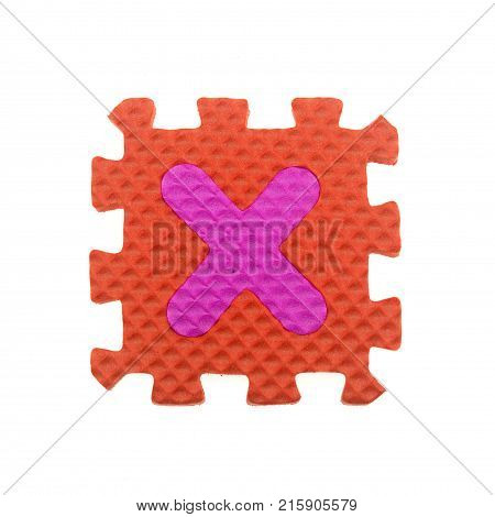 Alphabet X puzzle pieces on white background