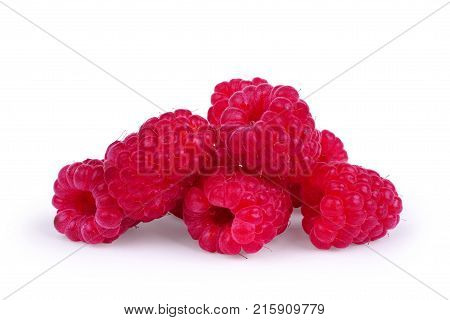 ripe raspberries isolated on white background close up