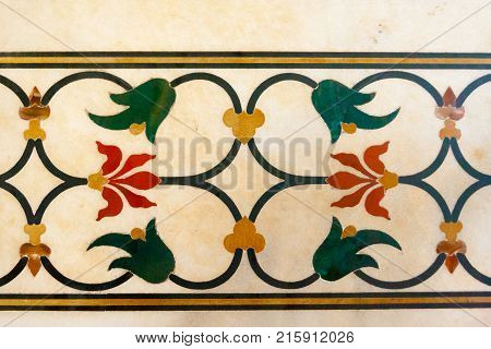 Pietra dura decoration on a wall of the Taj Mahal in India