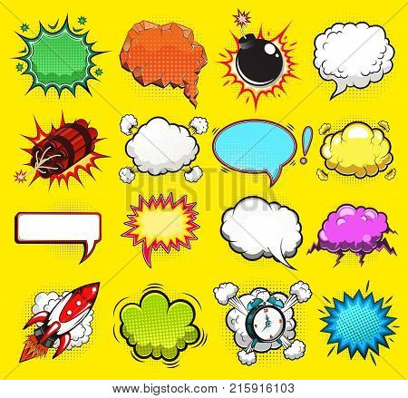 Comic speech bubbles vector illustration on yellow backgrounf