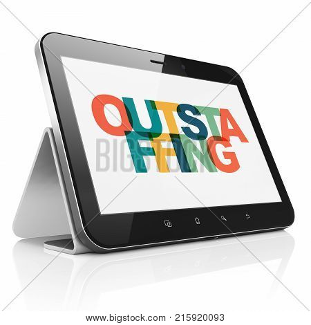 Business concept: Tablet Computer with Painted multicolor text Outstaffing on display, 3D rendering