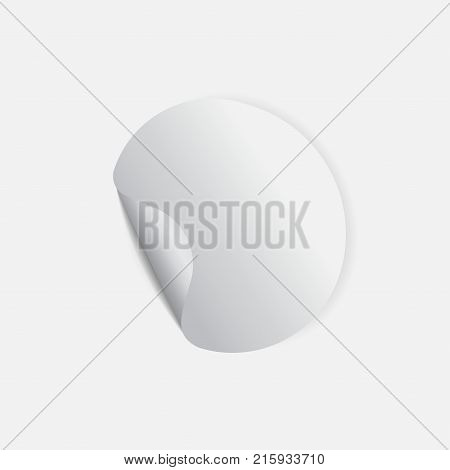 Round sticker with peel off corner. Vector element for advertising and promotional message. Isolated vector illustration on white background. For your design and business.